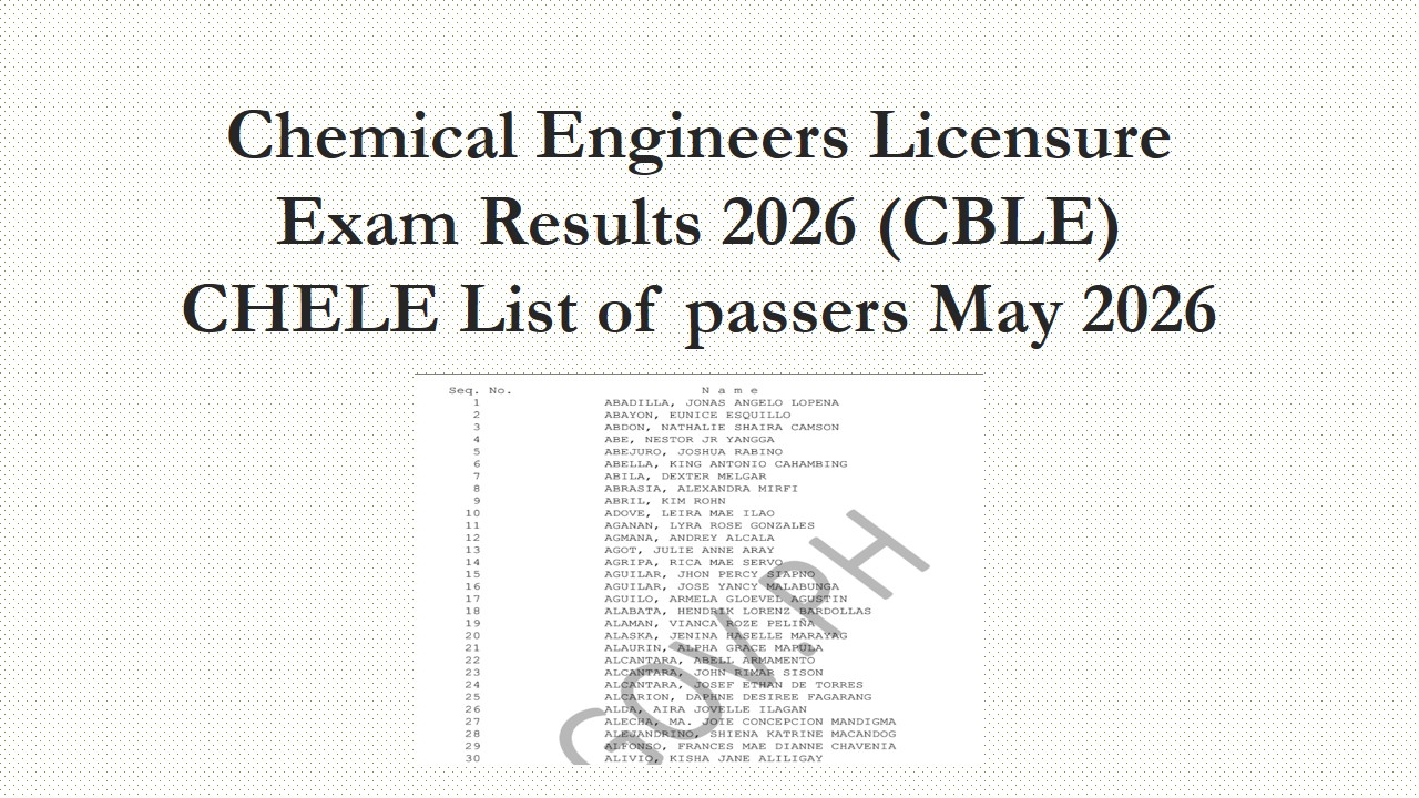 Chemical Engineers Licensure Exam Results 2026