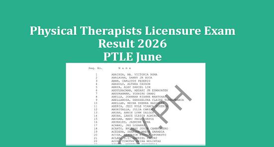Read more about the article Physical Therapists Licensure Exam Results June 2026 PTLE List of passers