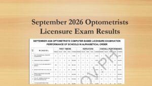 Read more about the article September 2026 Optometrists Licensure Exam Results Link